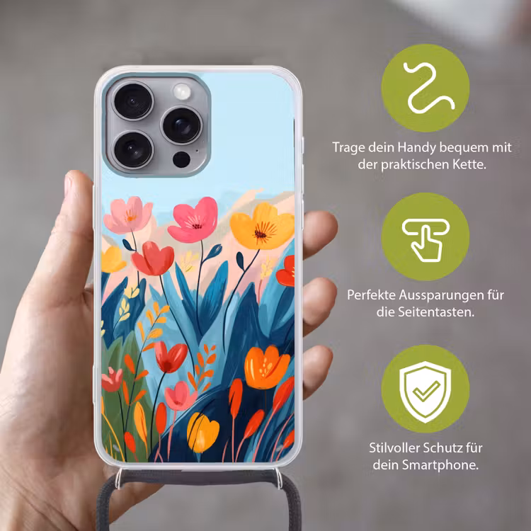 Illustratie - Bloemen - Kleurrijk Hoesje iPhone 16 Pro Max met koord klein -sfeer2_DE