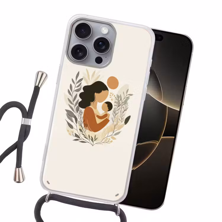Illustratie - Moeder - Kind - Liefdevol Hoesje iPhone 16 Pro Max met koord klein -sfeer1