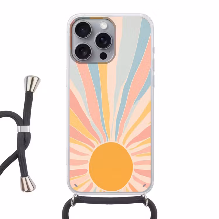 Illustratie - Zon - Pastelkleuren Hoesje iPhone 16 Pro Max met koord klein -3d