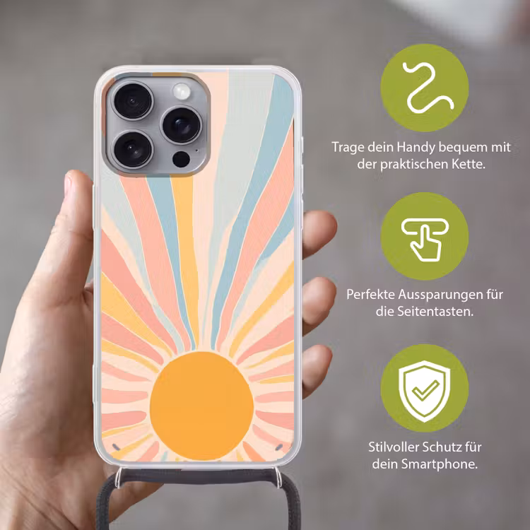 Illustratie - Zon - Pastelkleuren Hoesje iPhone 16 Pro Max met koord klein -sfeer2_DE