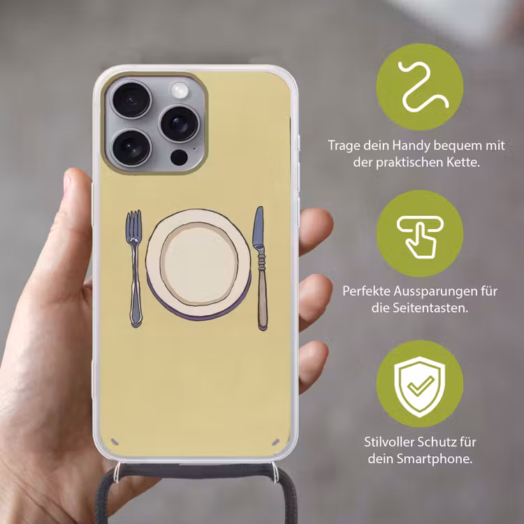 Illustratie - Bord - Bestek - Beige Hoesje iPhone 16 Pro Max met koord klein -sfeer2_DE