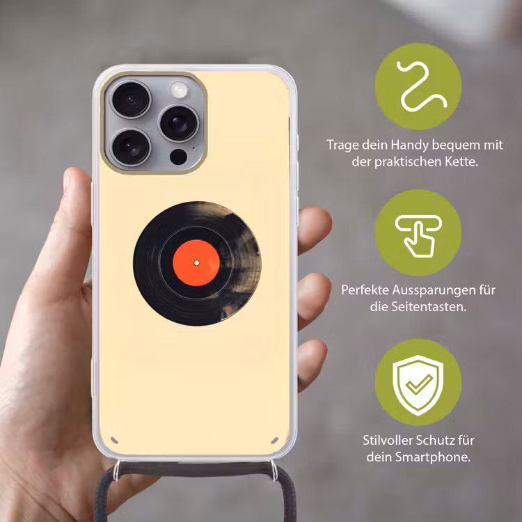 Illustratie - Vinylplaat - Beige - Vintage Hoesje iPhone 16 Pro Max met koord klein -sfeer2_DE