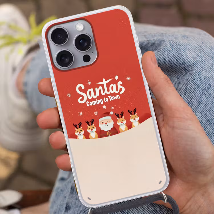 Illustratie - Kerstman - Rendieren - Rood Hoesje iPhone 16 Pro Max met koord klein -sfeer3