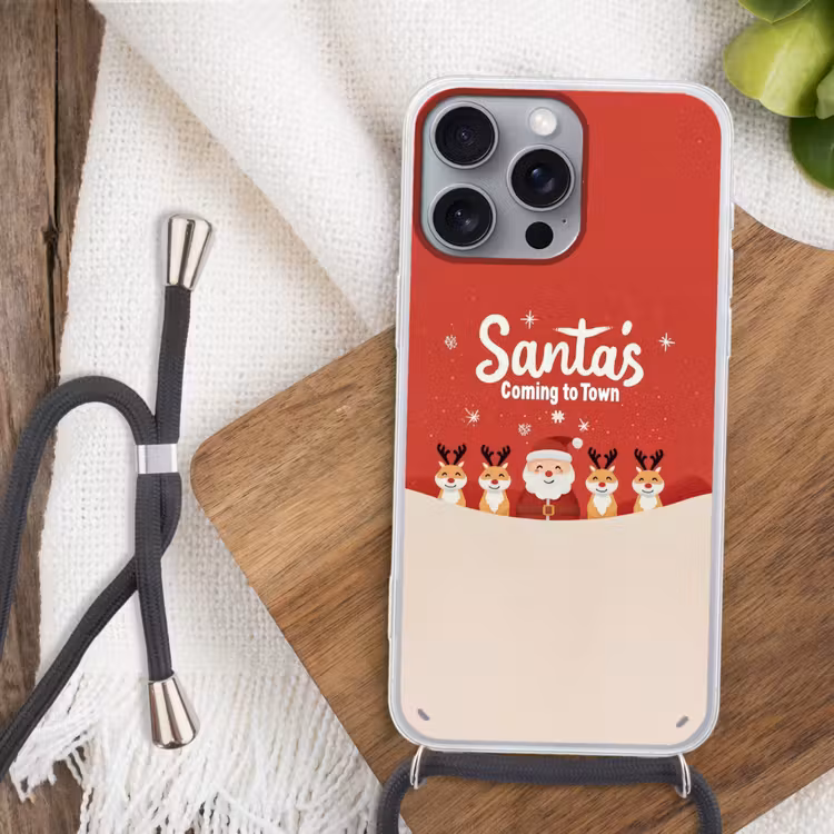 Illustratie - Kerstman - Rendieren - Rood Hoesje iPhone 16 Pro Max met koord klein -sfeer4