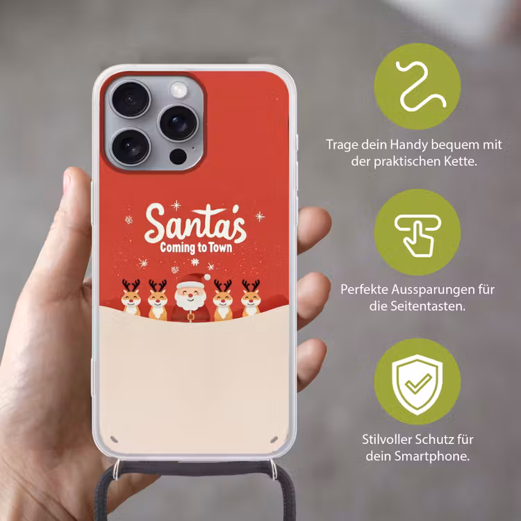 Illustratie - Kerstman - Rendieren - Rood Hoesje iPhone 16 Pro Max met koord klein -sfeer2_DE