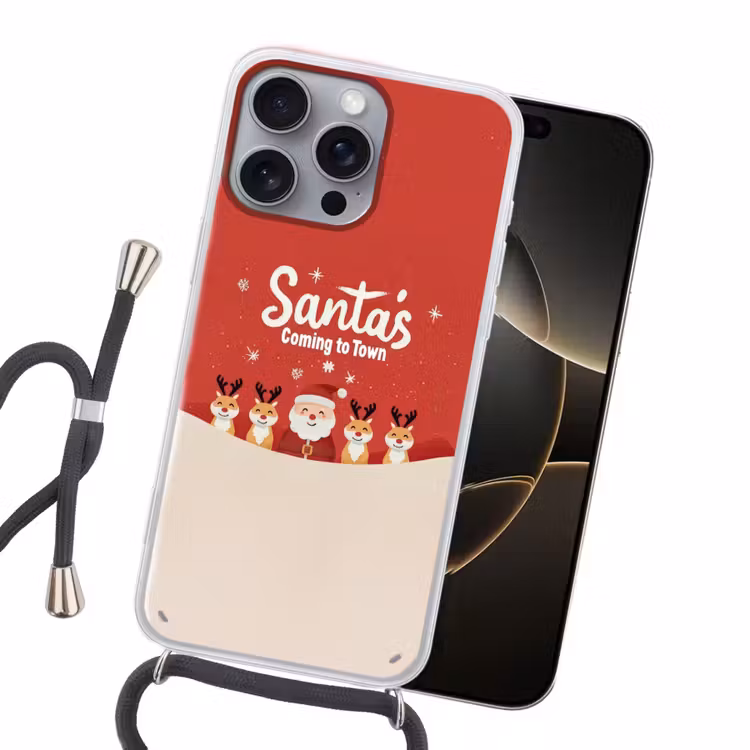 Illustratie - Kerstman - Rendieren - Rood Hoesje iPhone 16 Pro Max met koord klein -sfeer1