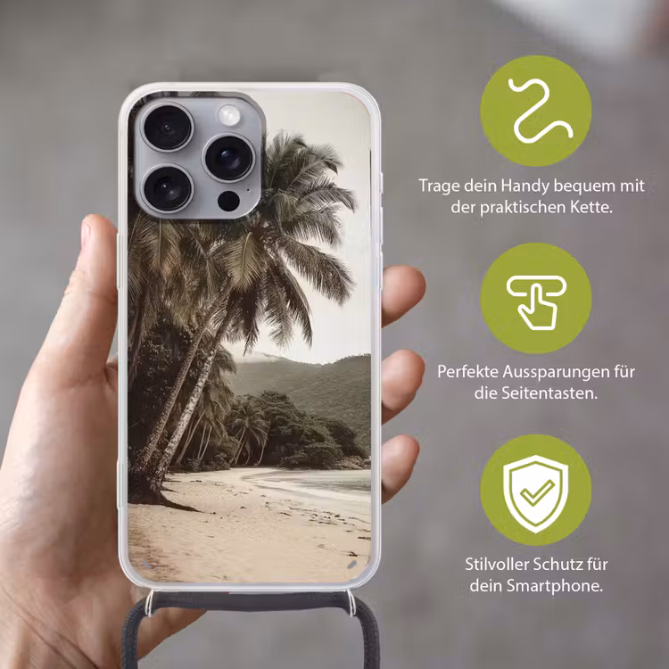Eiland - Palmboom - Zee Hoesje iPhone 16 Pro Max met koord klein -sfeer2_DE
