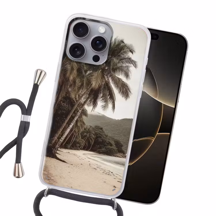 Eiland - Palmboom - Zee Hoesje iPhone 16 Pro Max met koord klein -sfeer1