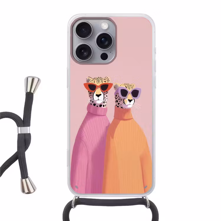 Jachtluipaarden - Zonnebrillen - Truien Hoesje iPhone 16 Pro Max met koord klein -3d