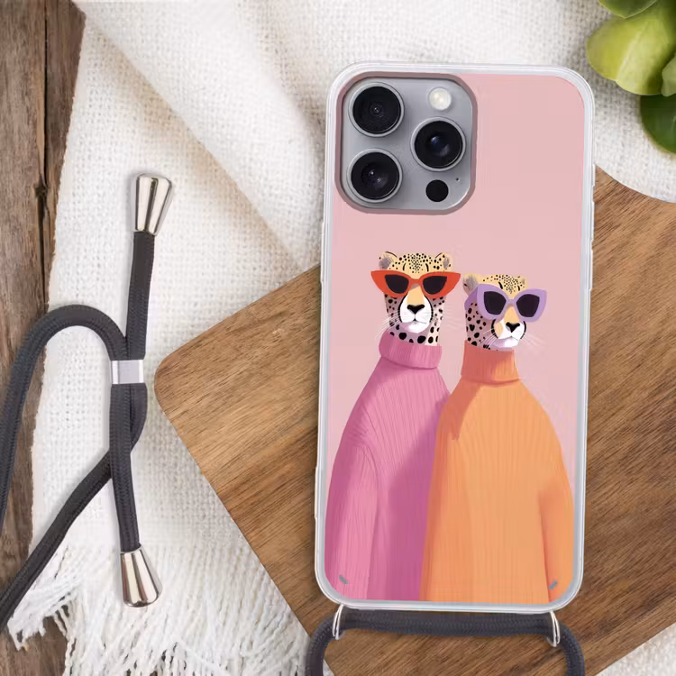 Jachtluipaarden - Zonnebrillen - Truien Hoesje iPhone 16 Pro Max met koord klein -sfeer4