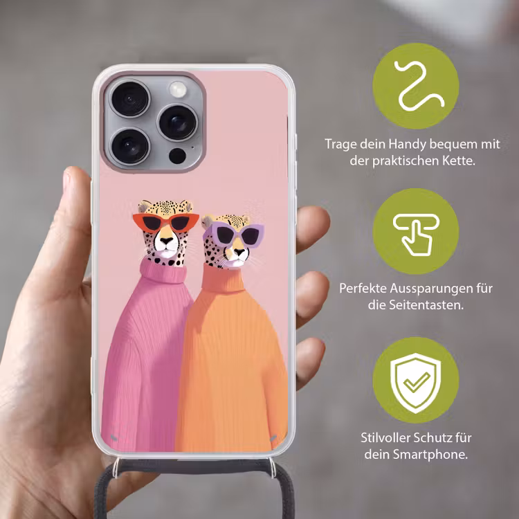 Jachtluipaarden - Zonnebrillen - Truien Hoesje iPhone 16 Pro Max met koord klein -sfeer2_DE