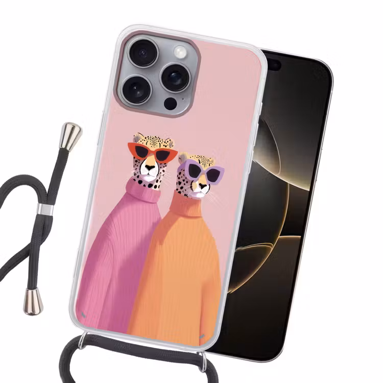 Jachtluipaarden - Zonnebrillen - Truien Hoesje iPhone 16 Pro Max met koord klein -sfeer1