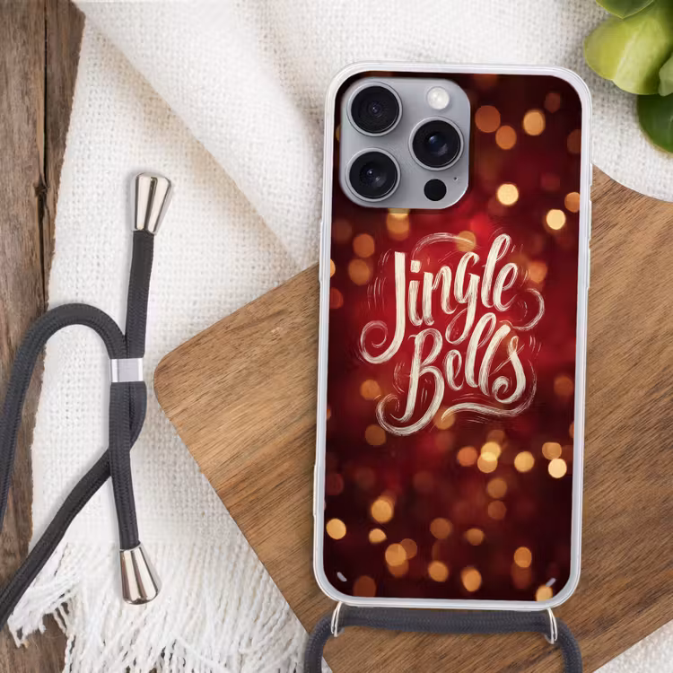 Jingle - Bells - Kerst - Rood Hoesje iPhone 16 Pro Max met koord klein -sfeer4