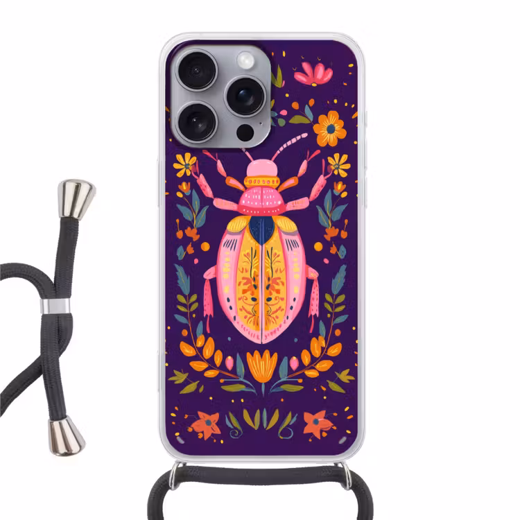 Kever - Felgekleurd - Bloemen - Bladeren Hoesje iPhone 16 Pro Max met koord klein -3d