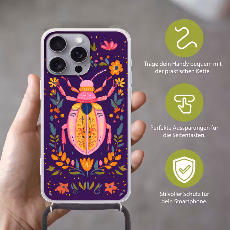Kever - Felgekleurd - Bloemen - Bladeren Hoesje iPhone 16 Pro Max met koord klein -sfeer2_DE