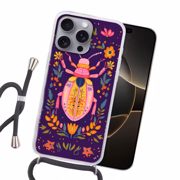 Kever - Felgekleurd - Bloemen - Bladeren Hoesje iPhone 16 Pro Max met koord klein -sfeer1