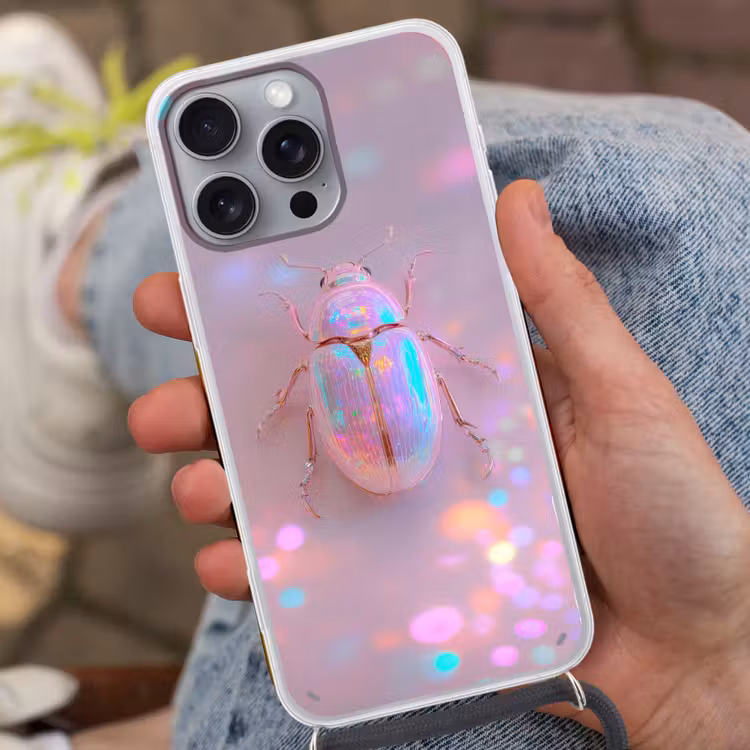 Kever - Metallic - Lichteffect - Roze Hoesje iPhone 16 Pro Max met koord klein -sfeer3