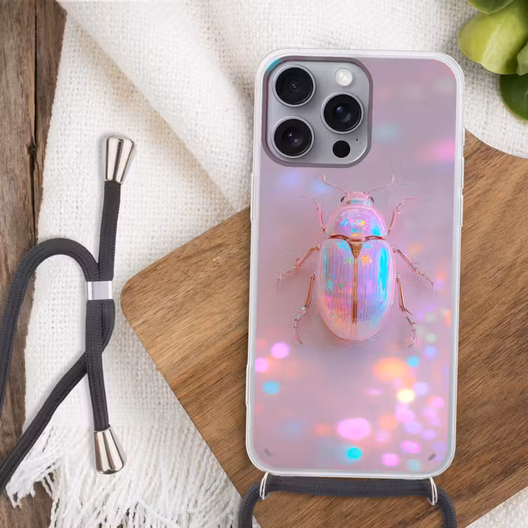 Kever - Metallic - Lichteffect - Roze Hoesje iPhone 16 Pro Max met koord klein -sfeer4