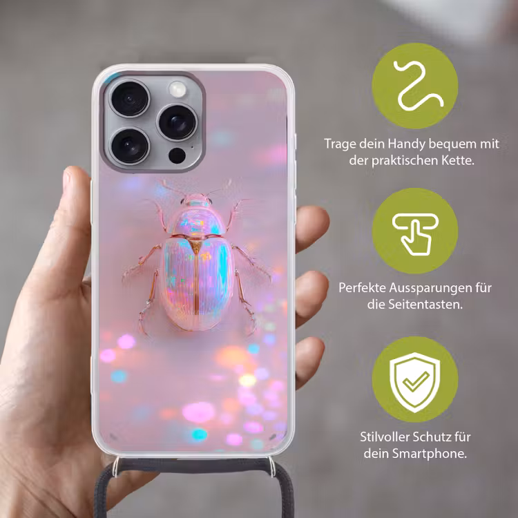 Kever - Metallic - Lichteffect - Roze Hoesje iPhone 16 Pro Max met koord klein -sfeer2_DE