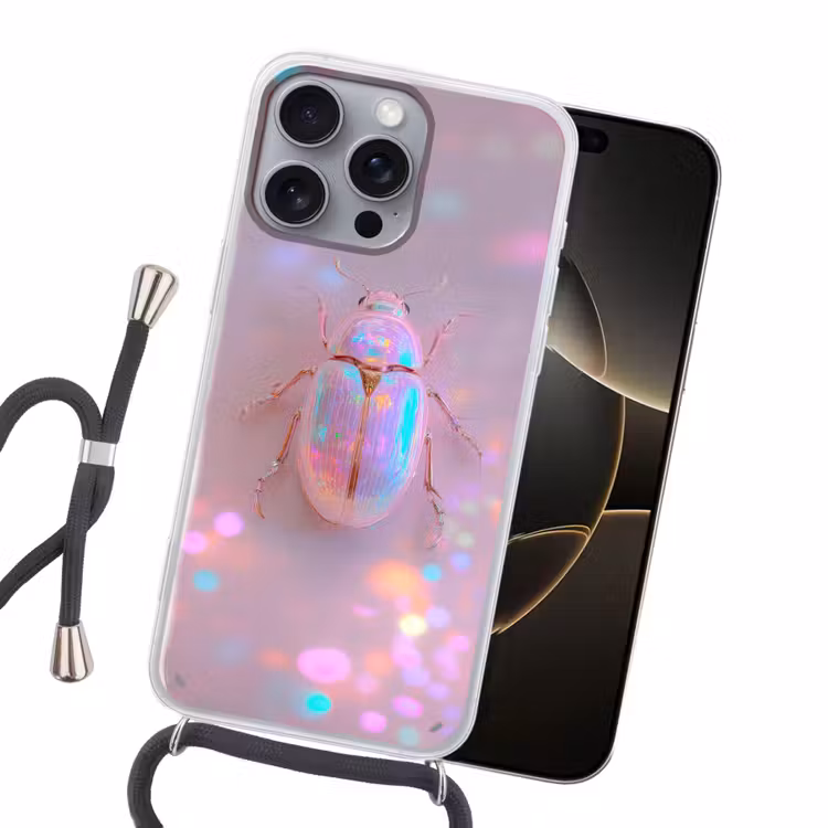 Kever - Metallic - Lichteffect - Roze Hoesje iPhone 16 Pro Max met koord klein -sfeer1