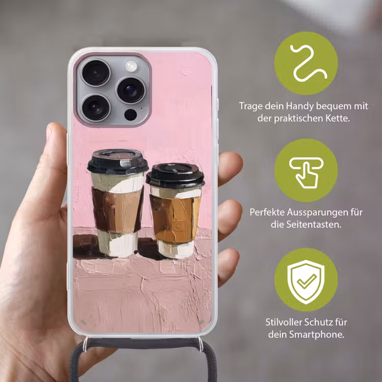 Koffiebekers - Deksel - Verf - Textuur Hoesje iPhone 16 Pro Max met koord klein -sfeer2_DE