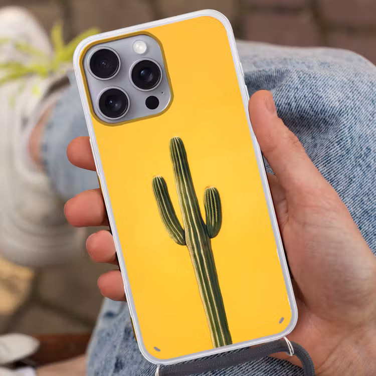 Cactus - Groen - Minimalistisch Hoesje iPhone 16 Pro Max met koord klein -sfeer3