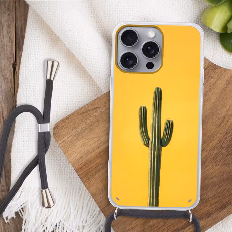 Cactus - Groen - Minimalistisch Hoesje iPhone 16 Pro Max met koord klein -sfeer4