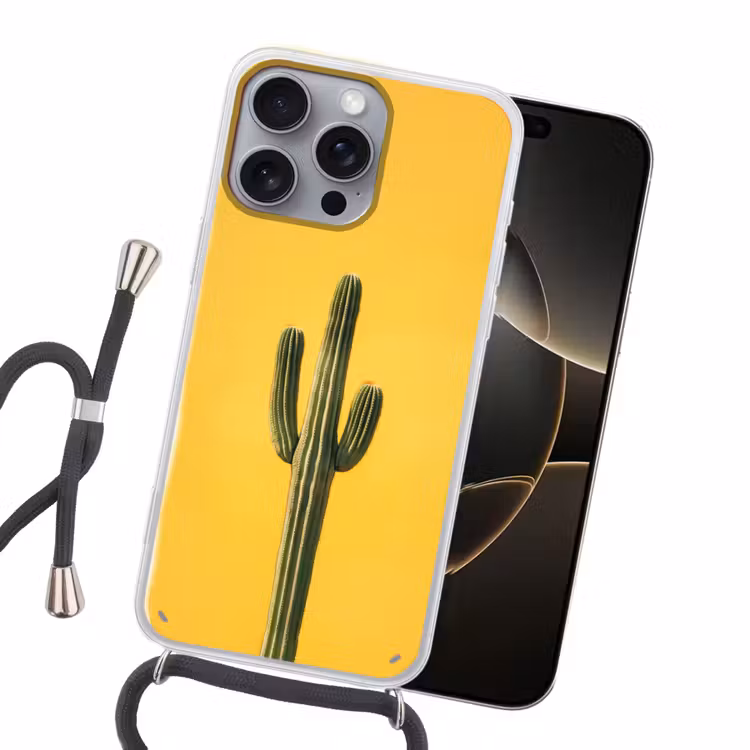 Cactus - Groen - Minimalistisch Hoesje iPhone 16 Pro Max met koord klein -sfeer1