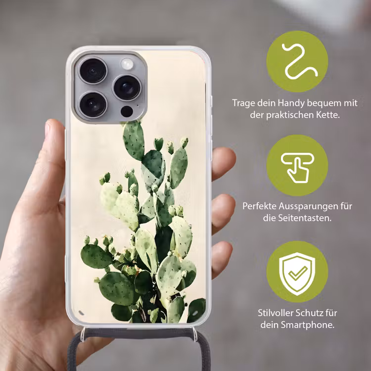 Cactus - Groen - Minimalistisch Hoesje iPhone 16 Pro Max met koord klein -sfeer2_DE
