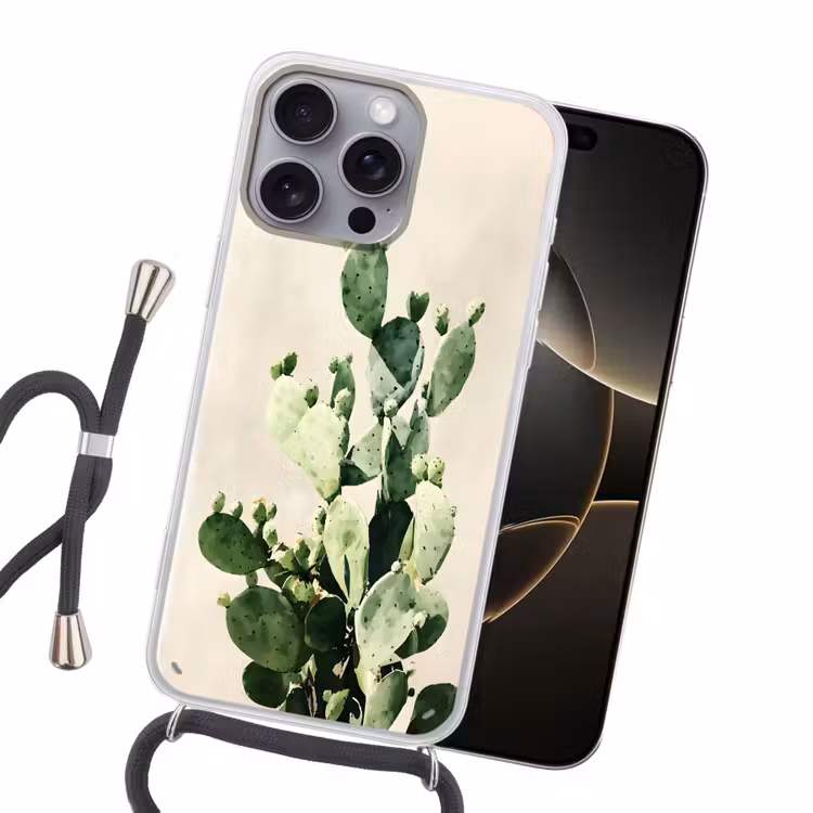 Cactus - Groen - Minimalistisch Hoesje iPhone 16 Pro Max met koord klein -sfeer1