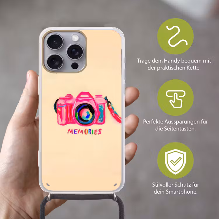 Camera - Memories - Roze - Geschilderd Hoesje iPhone 16 Pro Max met koord klein -sfeer2_DE
