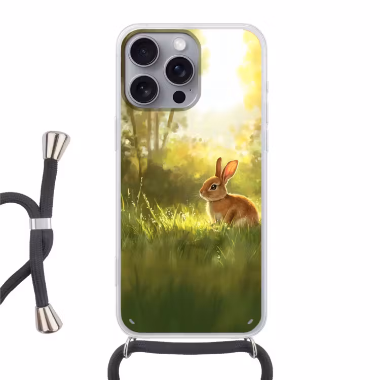 Konijn - Zonlicht - Bos Hoesje iPhone 16 Pro Max met koord klein -3d