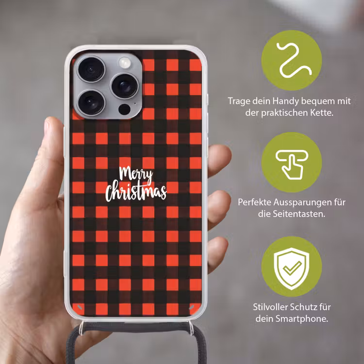 Geruit - Rood - Tekst - Christmas Hoesje iPhone 16 Pro Max met koord klein -sfeer2_DE