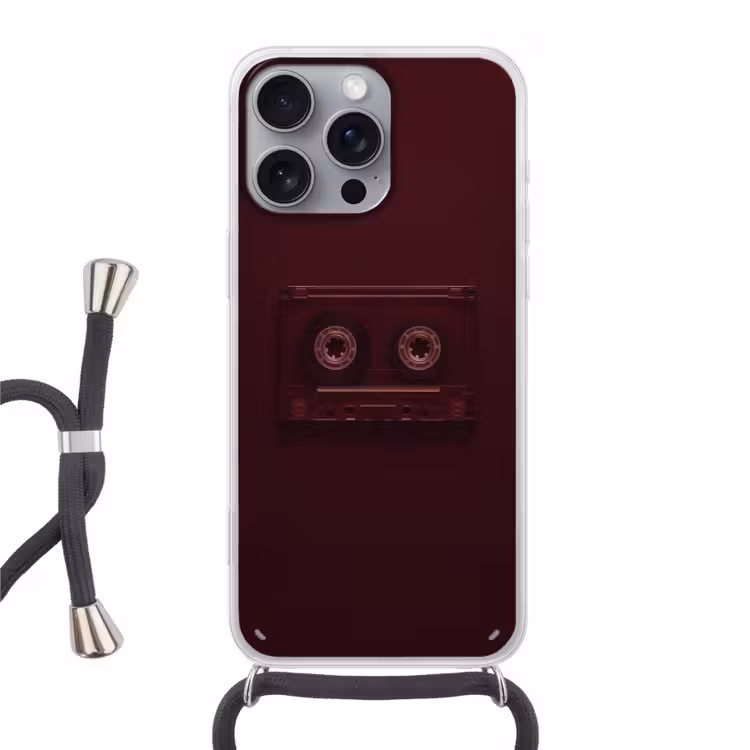 Cassetteband - Bordeaux - Vintage Hoesje iPhone 16 Pro Max met koord klein -3d