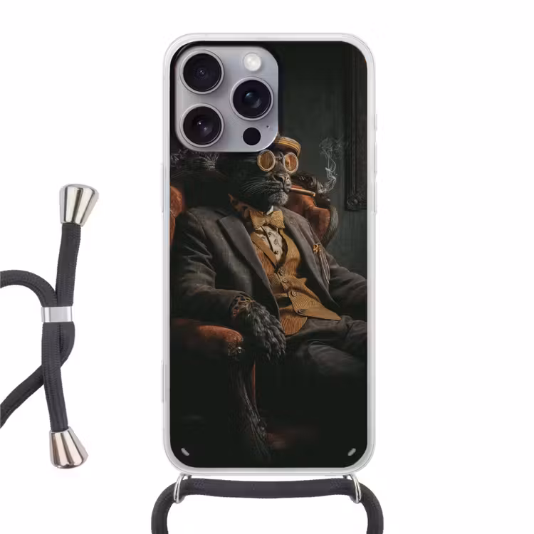 Kat - Pak - Oranje - Sigaar Hoesje iPhone 16 Pro Max met koord klein -3d