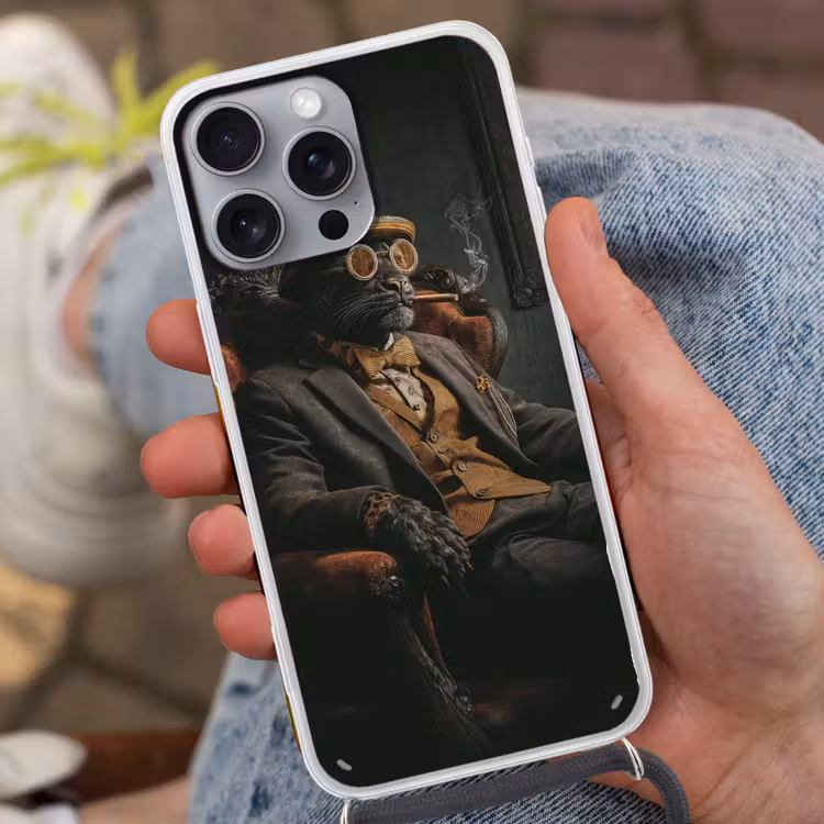 Kat - Pak - Oranje - Sigaar Hoesje iPhone 16 Pro Max met koord klein -sfeer3
