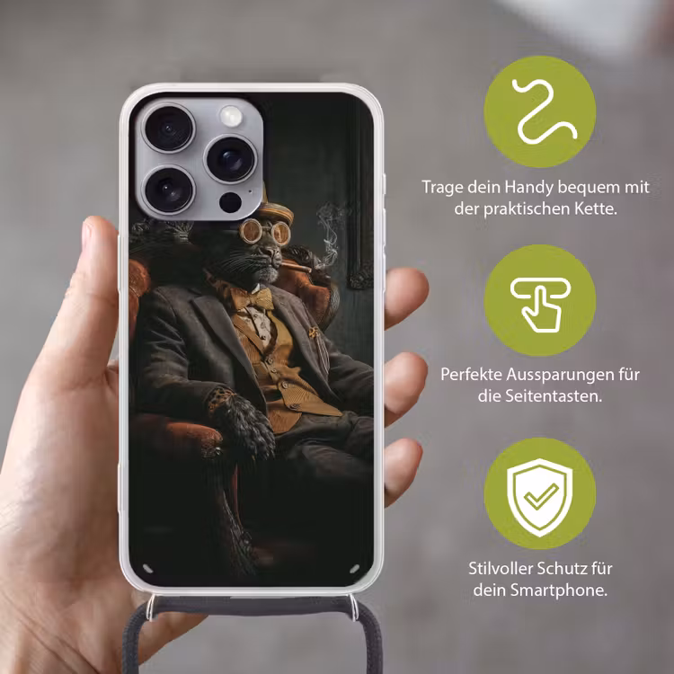 Kat - Pak - Oranje - Sigaar Hoesje iPhone 16 Pro Max met koord klein -sfeer2_DE