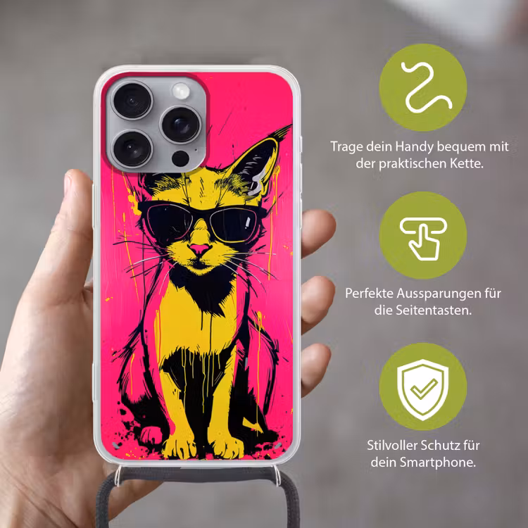 Kat - Art - Zonnebril - Roze Hoesje iPhone 16 Pro Max met koord klein -sfeer2_DE