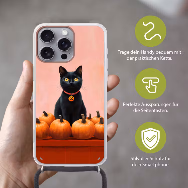 Kat - Pompoen - Roze Hoesje iPhone 16 Pro Max met koord klein -sfeer2_DE
