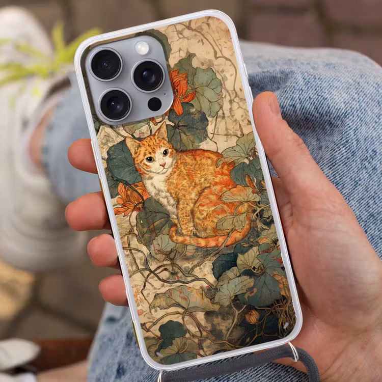 Kat - Sierlijk - Bloemen Hoesje iPhone 16 Pro Max met koord klein -sfeer3