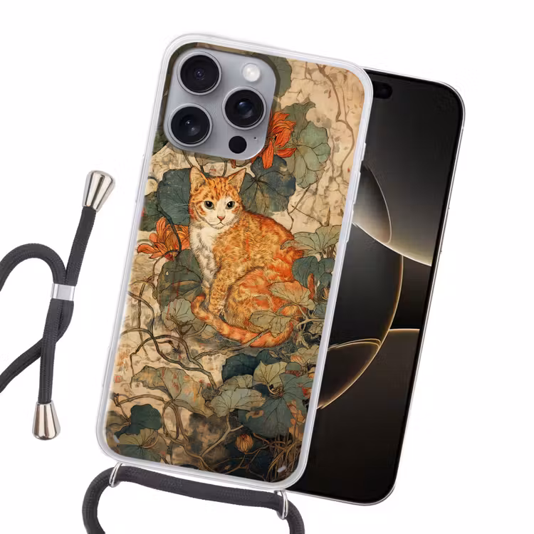 Kat - Sierlijk - Bloemen Hoesje iPhone 16 Pro Max met koord klein -sfeer1