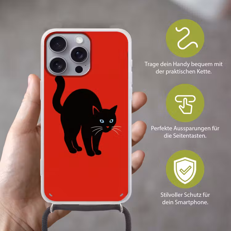 Kat - Zwart - Staart Hoesje iPhone 16 Pro Max met koord klein -sfeer2_DE