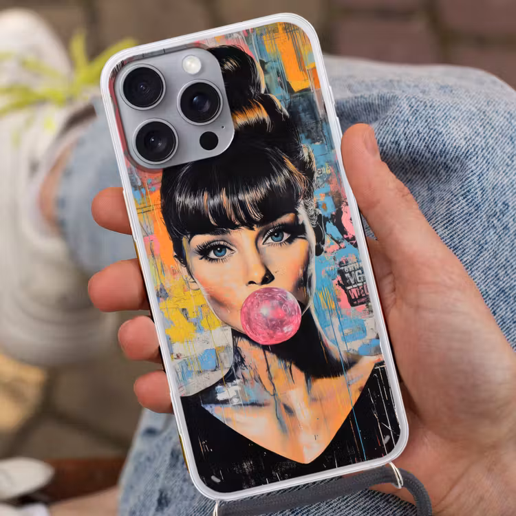 Kauwgom - Vrouw - Penseelstreken - Modern Hoesje iPhone 16 Pro Max met koord klein -sfeer3