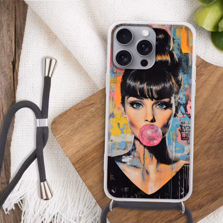 Kauwgom - Vrouw - Penseelstreken - Modern Hoesje iPhone 16 Pro Max met koord klein -sfeer4