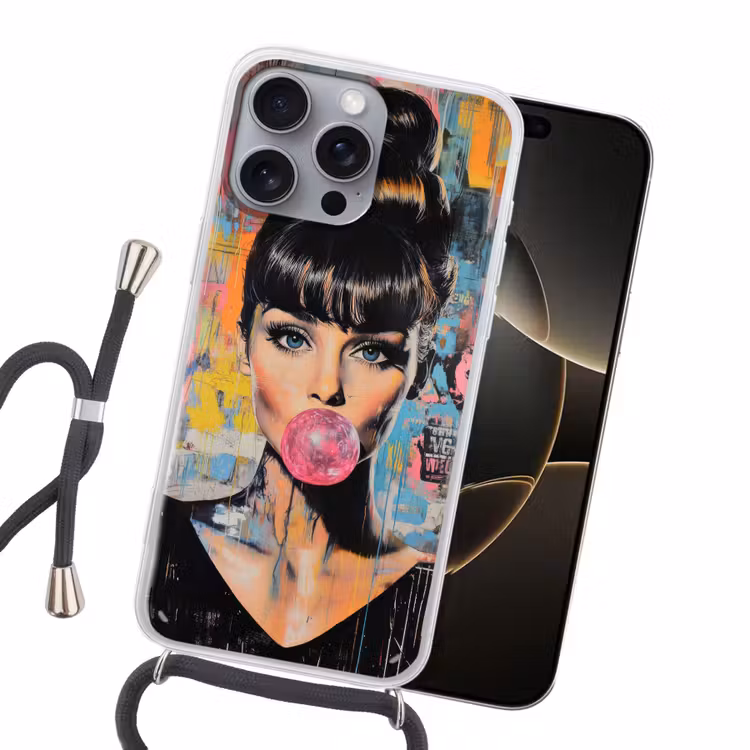 Kauwgom - Vrouw - Penseelstreken - Modern Hoesje iPhone 16 Pro Max met koord klein -sfeer1