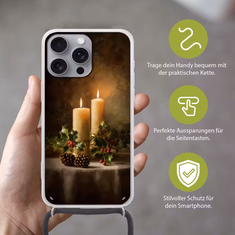 Kaarslicht - Kerst - Veelkleurig Hoesje iPhone 16 Pro Max met koord klein -sfeer2_DE