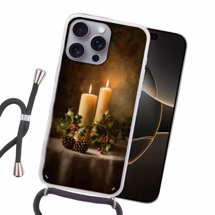 Kaarslicht - Kerst - Veelkleurig Hoesje iPhone 16 Pro Max met koord klein -sfeer1