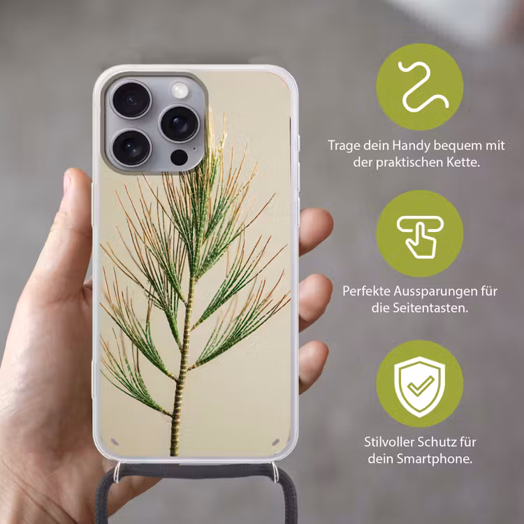 Dennentak - Naaldvormige bladeren - Lichtgroen Hoesje iPhone 16 Pro Max met koord klein -sfeer2_DE