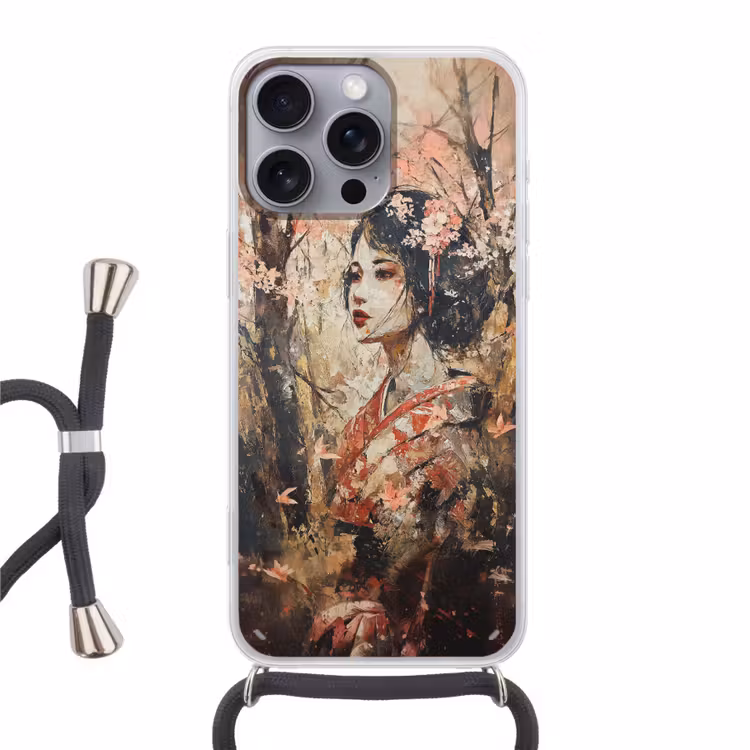 Kimono - Vrouw - kersenbomen Hoesje iPhone 16 Pro Max met koord klein -3d
