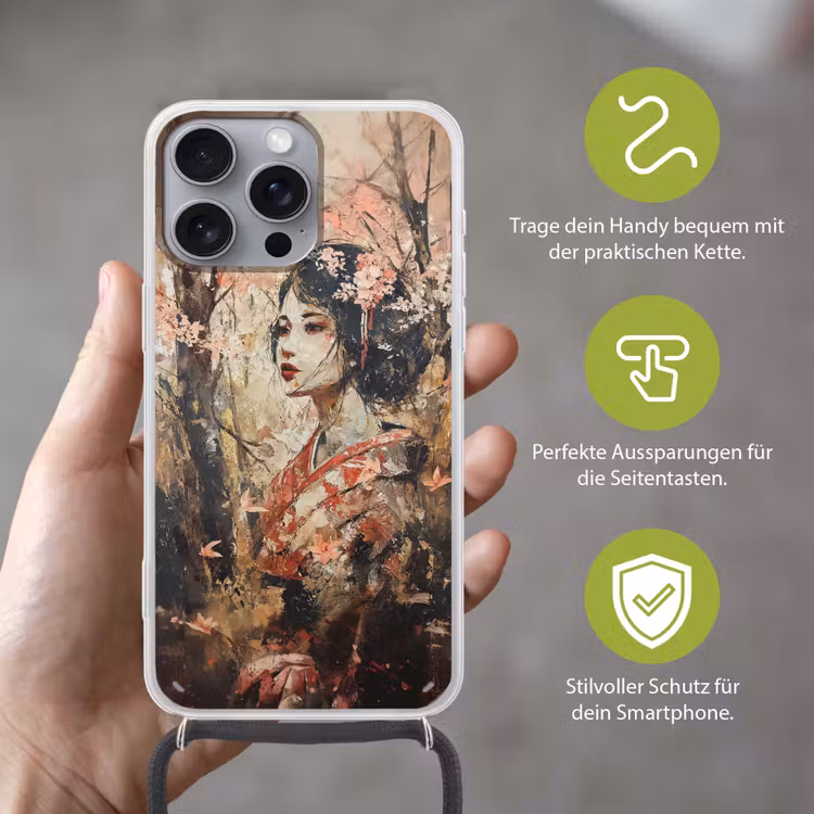 Kimono - Vrouw - kersenbomen Hoesje iPhone 16 Pro Max met koord klein -sfeer2_DE